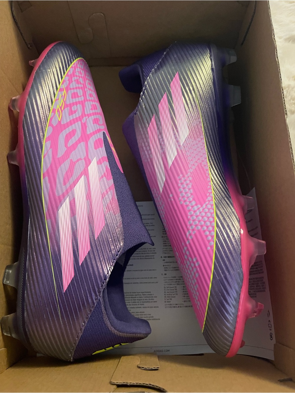 adidas men’s Purple & Pink Laceless Soccer Cleats